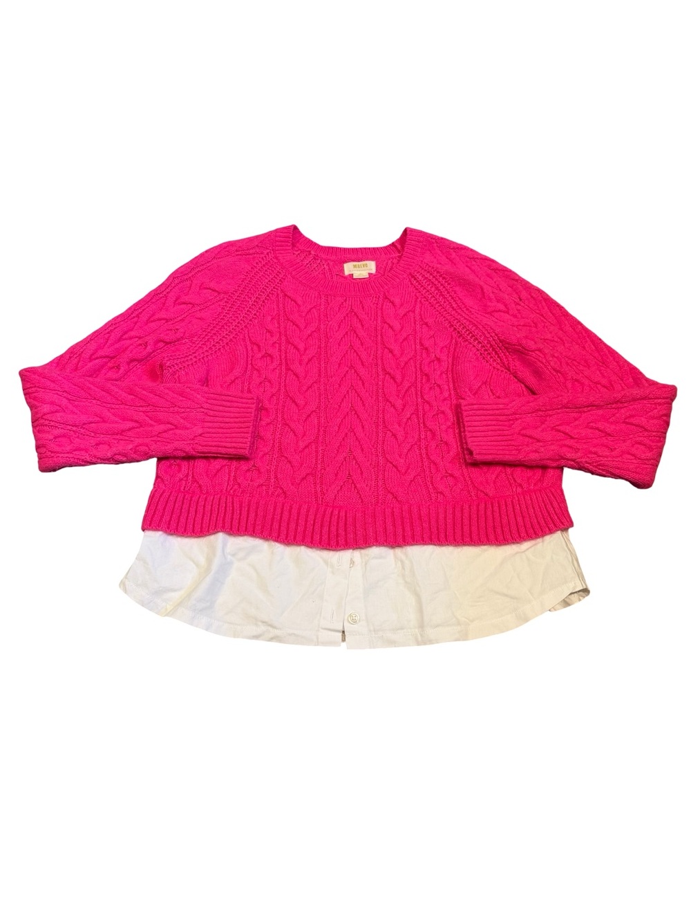 Maeve Bright Hot Pink Cable-Knit Faux-Layer Sweater